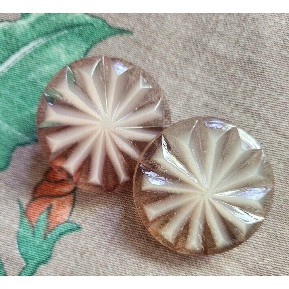 Vintage Celluloid Clear & White Pinwheel Buttons Large